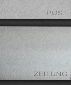 Detailansicht letterbox und Zeitungsbox in stainless steel mit Beschriftung